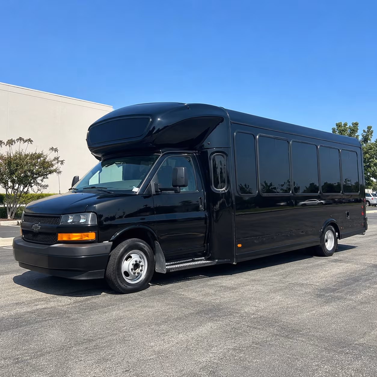 White party bus exterior