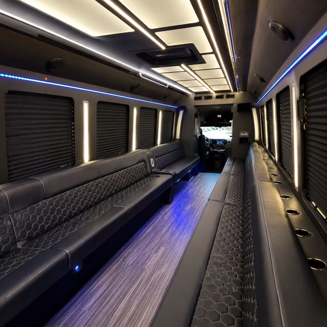 White party bus exterior
