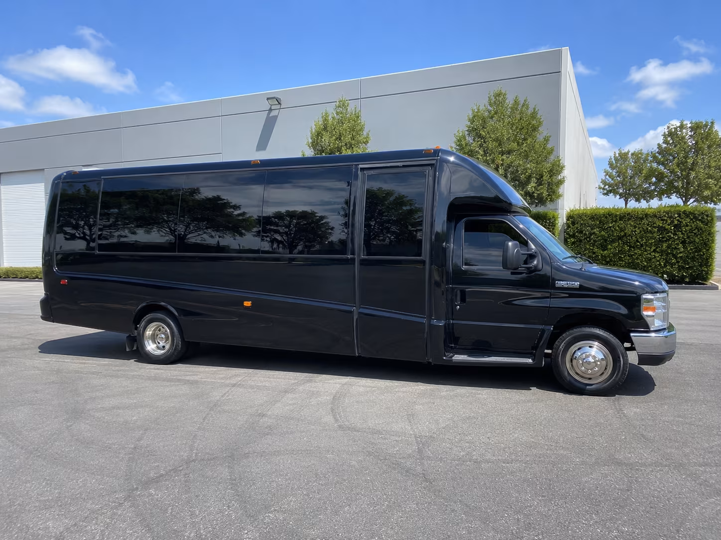 White party bus exterior