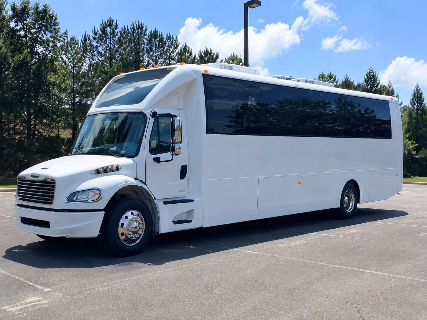 White party bus exterior