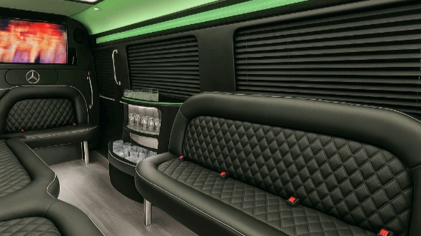 Interior of Bridgeport Party Bus Company's 14 Passenger Sprinter Limousine in Bridgeport
