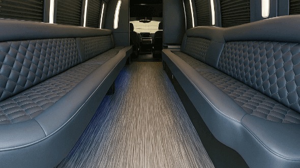 Interior of Charter Bus Company Norwalk's 25 Passenger Party Bus in Norwalk