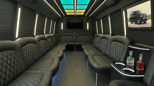 Interior of Charter Bus Company New Haven's 30 Passenger Party Bus in New Haven