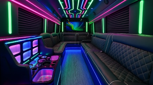 Interior of Charter Bus Company Waterbury's 40 Passenger Party Bus in Waterbury